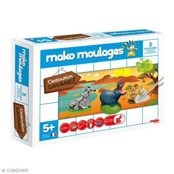 Mako Creations Moulage Enfant Coffret Moulages En Plâtre - Destination Savane - Mako Moulages - 3 Moules 1 Mako Creations Moulage Enfant Coffret Moulages En Plâtre - Destination Savane - Mako Moulages - 3 Moules