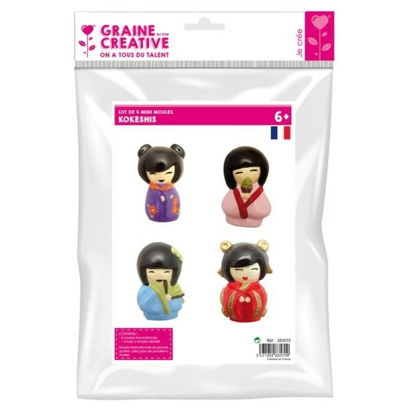 DTM Mini Moule Thermoformé Kokeshi - 3 X 5,5 Cm - 4 Pcs 1 DTM Mini Moule Thermoformé Kokeshi - 3 X 5,5 Cm - 4 Pcs