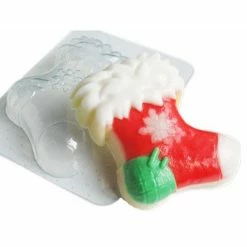 Czech Beads Exclusive Moule 1pc Chaussette De Noël Avec Flocon De Neige De Santa De Noël De Noël De Noël Ornement En Plastique D